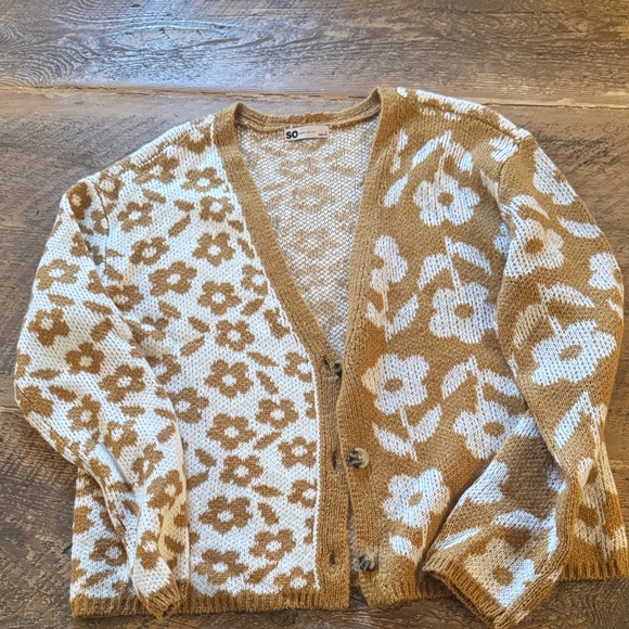SO Sweaters - SO Women's Brown and Cream Floral Cardigan